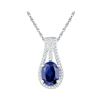 1.76 CTW Oval Created Blue Sapphire Solitaire Diamond Pendant 10KT White Gold - REF-14W9K