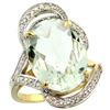 Natural 11.23 ctw green-amethyst & Diamond Engagement Ring 14K Yellow Gold - REF-104A5V