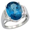 Natural 11.02 ctw London-blue-topaz & Diamond Engagement Ring 10K White Gold - REF-53V5F