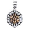 0.45 CTW Cognac-brown Color Diamond Hexagon Flower Pendant 10KT White Gold - REF-22H4M