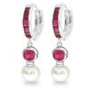 Genuine 4.65 ctw Ruby & Pearl Earrings Jewelry 14KT White Gold - REF-54M6T