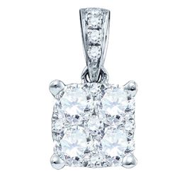 0.71 CTW Diamond Square Cluster Charm Pendant 18KT White Gold - REF-97H4M