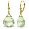 Genuine 17 ctw Green Amethyst Earrings Jewelry 14KT Yellow Gold - REF-38N2R