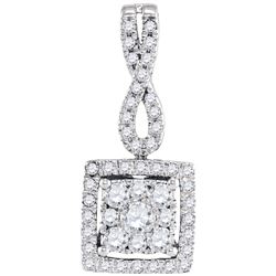 0.50 CTW Diamond Square Cluster Pendant 10KT White Gold - REF-40Y4X