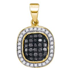 0.25 CTW Black Color Diamond Square Cluster Pendant 10KT Yellow Gold - REF-14X9Y