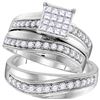 Image 1 : 1.18 CTW His & Hers Princess Diamond Matching Bridal Ring 14KT White Gold - REF-127M4H