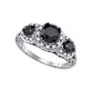 2 CTW Black Color Diamond 3-stone Bridal Ring 10KT White Gold - REF-59H9M