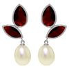 Genuine 16 ctw Pearl, Garnet & Garnet Earrings Jewelry 14KT White Gold - REF-42Z2N