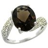 Natural 6.45 ctw smoky-topaz & Diamond Engagement Ring 14K White Gold - REF-54F3N