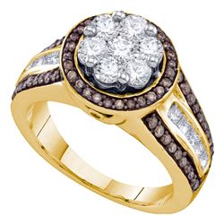 1.38 CTW Brown Color Diamond Flower Cluster Ring 10KT Yellow Gold - REF-127K4W