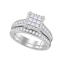 1.01 CTW Princess Diamond Cluster Bridal Engagement Ring 14KT White Gold - REF-116F8N