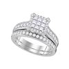 Image 1 : 1.01 CTW Princess Diamond Cluster Bridal Engagement Ring 14KT White Gold - REF-116F8N