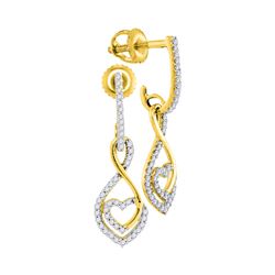 0.25 CTW Diamond Heart Dangle Screwback Earrings 10KT Yellow Gold - REF-22N4F