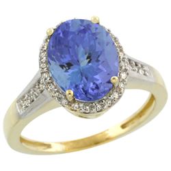 Natural 2.49 ctw Tanzanite & Diamond Engagement Ring 14K Yellow Gold - REF-88A2V