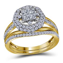 1 CTW Princess Diamond Halo Bridal Engagement Ring 14KT Yellow Gold - REF-97X4Y