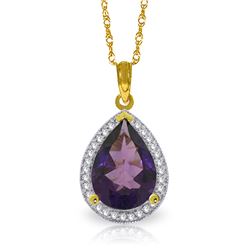 Genuine 3.41 ctw Amethyst & Diamond Necklace Jewelry 14KT Yellow Gold - REF-69Z6N