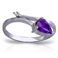 Genuine 0.83 ctw Amethyst & Diamond Ring Jewelry 14KT White Gold - REF-40H5X