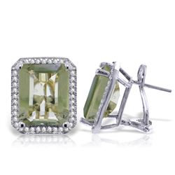 Genuine 11.60 ctw Green Amethyst & Diamond Earrings Jewelry 14KT White Gold - REF-132X5M