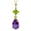 Image 1 : Genuine 2 ctw Amethyst & Peridot Necklace Jewelry 14KT Yellow Gold - REF-24Y3F