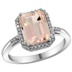 Natural 2.63 ctw Morganite & Diamond Engagement Ring 14K White Gold - REF-60M3H