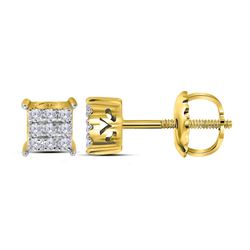 0.15 CTW Diamond Square Cluster Stud Earrings 10KT Yellow Gold - REF-13H4M