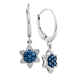 0.27 CTW Blue Color Diamond Star Cluster Dangle Earrings 10KT White Gold - REF-22Y4X