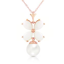 Genuine 3 ctw Opal & Pearl Necklace Jewelry 14KT Rose Gold - REF-23X5M