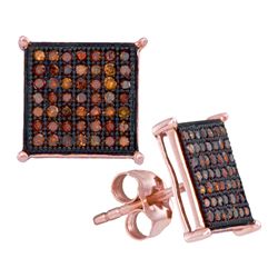 0.33 CTW Red Color Diamond Square Cluster Earrings 10KT Rose Gold - REF-30Y2X