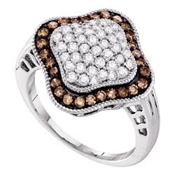 1 CTW Cognac-brown Color Diamond Cluster Ring 10KT White Gold - REF-34W4K