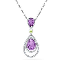 1.5 CTW Oval Created Amethyst Diamond Teardrop Pendant 10KT White Gold - REF-20N9F