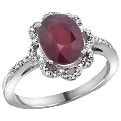 Natural 2.24 ctw Ruby & Diamond Engagement Ring 14K White Gold - REF-40Y6X