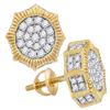 0.75 CTW Mens Diamond Starburst 3D Cluster Stud Earrings 10KT Yellow Gold - REF-57K2W