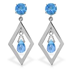 Genuine 2.4 ctw Blue Topaz Earrings Jewelry 14KT White Gold - REF-39N3R