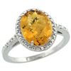 Natural 2.42 ctw Whisky-quartz & Diamond Engagement Ring 14K White Gold - REF-33V8F