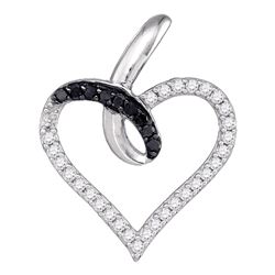 0.26 CTW Black Color Pave-set Diamond Open-Center Heart Pendant 10KT White Gold - REF-18K2W