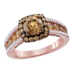 2.24 CTW Cognac-brown Color Diamond Solitaire Bridal Ring 14KT Rose Gold - REF-299K9W