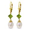 Image 1 : Genuine 9.5 ctw Pearl & Peridot Earrings Jewelry 14KT Yellow Gold - REF-24T4A