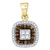 0.35 CTW Cognac-brown Color Diamond Square Pendant 10KT Yellow Gold - REF-22X4Y