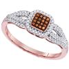 Image 1 : 0.25 CTW Red Color Diamond Square Cluster Ring 10KT Rose Gold - REF-22H4M