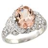 Natural 3.42 ctw morganite & Diamond Engagement Ring 14K White Gold - REF-126A3V