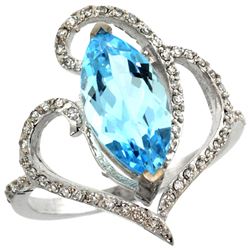 Natural 3.33 ctw Swiss-blue-topaz & Diamond Engagement Ring 14K White Gold - REF-77K5R