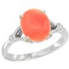 Image 1 : Natural 2.01 ctw Coral & Diamond Engagement Ring 14K White Gold - REF-32M2H