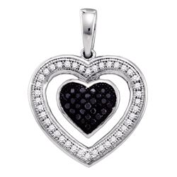 0.20 CTW Black Color Diamond Heart Love Anniversary Pendant 10KT White Gold - REF-19K4W