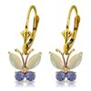 Genuine 1.39 ctw Opal & Tanzanite Earrings Jewelry 14KT Yellow Gold - REF-43V6W