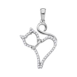 0.15 CTW Diamond Kitty Cat Outline Animal Pendant 10KT White Gold - REF-9Y7X