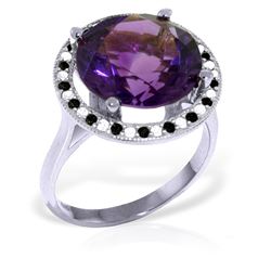 Genuine 6.2 ctw Amethyst, White & Black Diamond Ring Jewelry 14KT White Gold - REF-91W8Y