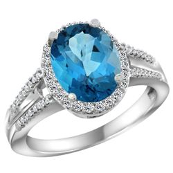 Natural 2.72 ctw london-blue-topaz & Diamond Engagement Ring 14K White Gold - REF-54G9M