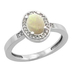 Natural 0.54 ctw Opal & Diamond Engagement Ring 10K White Gold - REF-25Z2Y