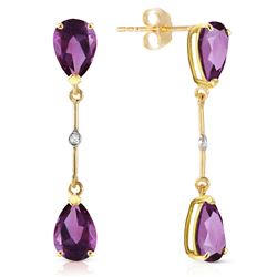 Genuine 6.01 ctw Amethyst & Diamond Earrings Jewelry 14KT Yellow Gold - REF-42P4H