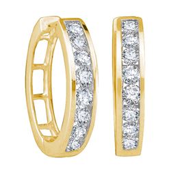 1 CTW Diamond Hoop Earrings 10KT Yellow Gold - REF-82H4M